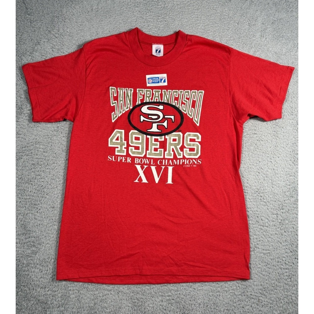Vintage 90s‎ Logo 7 San Francisco 49ers Super Bowl Champions T Shirt Red Mens L